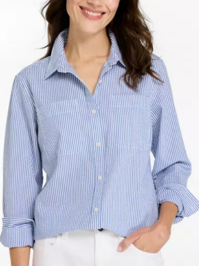 Ll Bean Women's Seersucker Shirt, Long-Sleeve In Green Xl